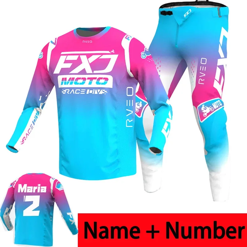 NEU 2025, FXJ rosa Enduro-Motocross-Ausrüstungsset, MX-Jersey-Hose, grüne Motorradbekleidung, MTB-Carracing-Anzug, Offroad-Ausrüstung Image