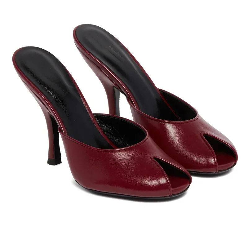 V Peep Toe Slip On Hausschuhe Sexy Round Toe Matte Leder Stiletto Maßgeschneiderte Neuheiten Mode Frauen Moderne Schuhe