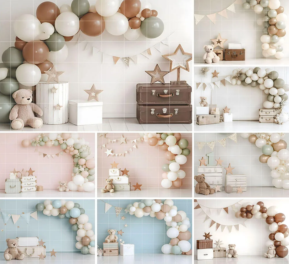 Mehofond Fotografie Hintergrund Niedlicher Bär Bogen Ballon Kinder Geburtstag Party Kuchen Zerschlagen Porträt Dekor Hintergrund Foto Studi Image