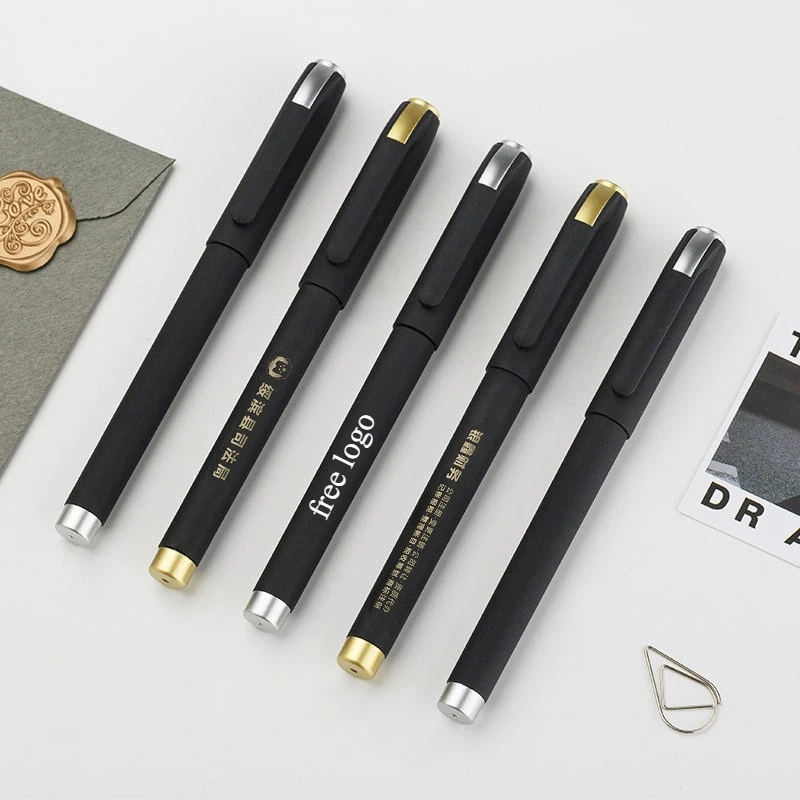 100 Stück kostenloser Signaturstift mit individuellem Logo, Geschenk-Werbestift, schwarz, 0,5 mm Gelstift, mattiert, personalisierte Stifte, Multifunktionsstift Image
