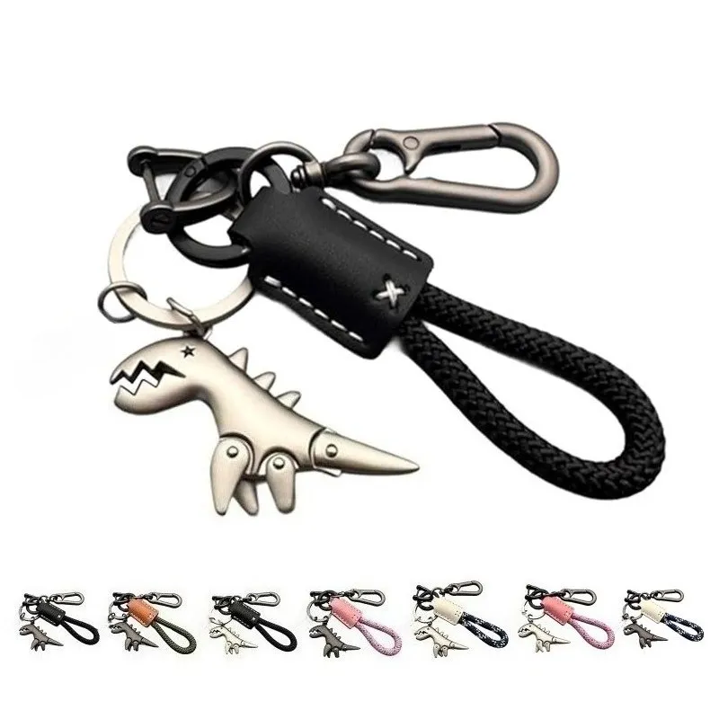 Hochwertiger Dinosaurier-Schlüsselanhänger aus gewebtem Leder und Metall für Motorrad, Auto, Handtasche, Rucksack, Anhänger, Geschenkzubehör mit Armband Image