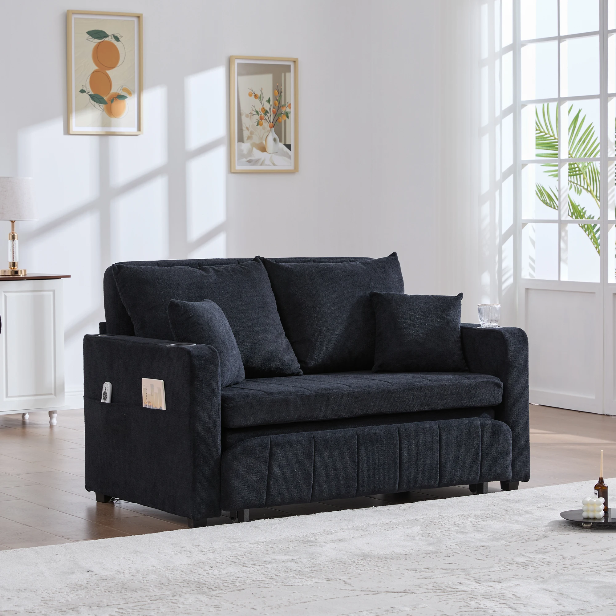 Sofa Stoffsofa Klappbares Ausziehsofa Kleines Wohnzimmersofa mit zwei Funktionen Abnehmbar und waschbar Mit Aufbewahrungstasche Mit USB-Ladefunktion Mit Becherhalte