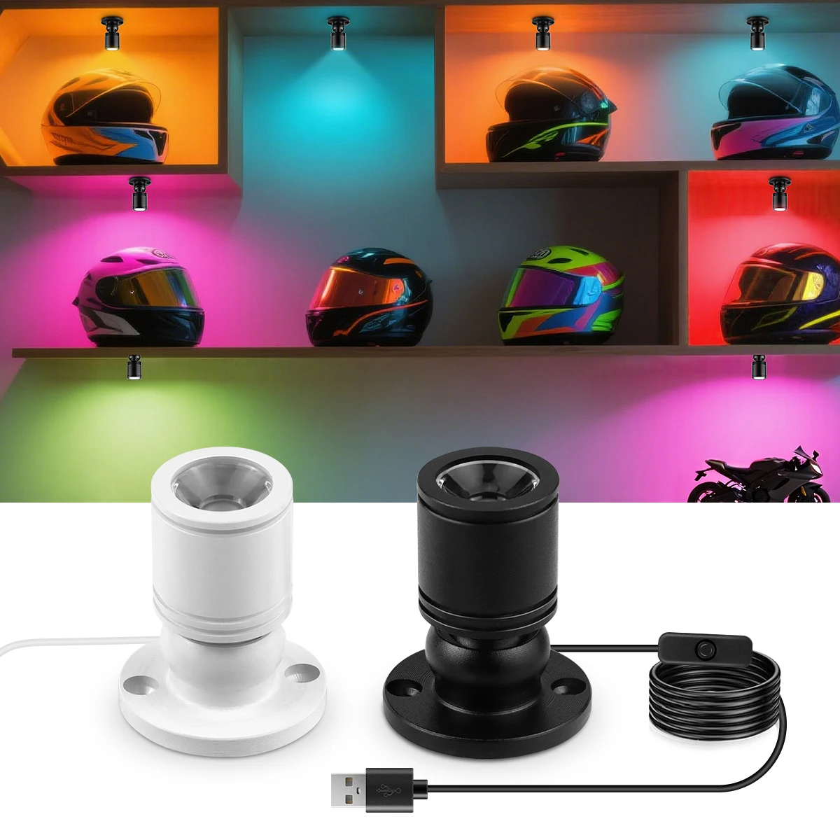 1 W kleiner Strahler für Modellvitrine, Schrankbeleuchtung, mehrere Farben, USB-LED-Leuchten, Focos-LED-Spot-LED-Birne, Heimdekoration