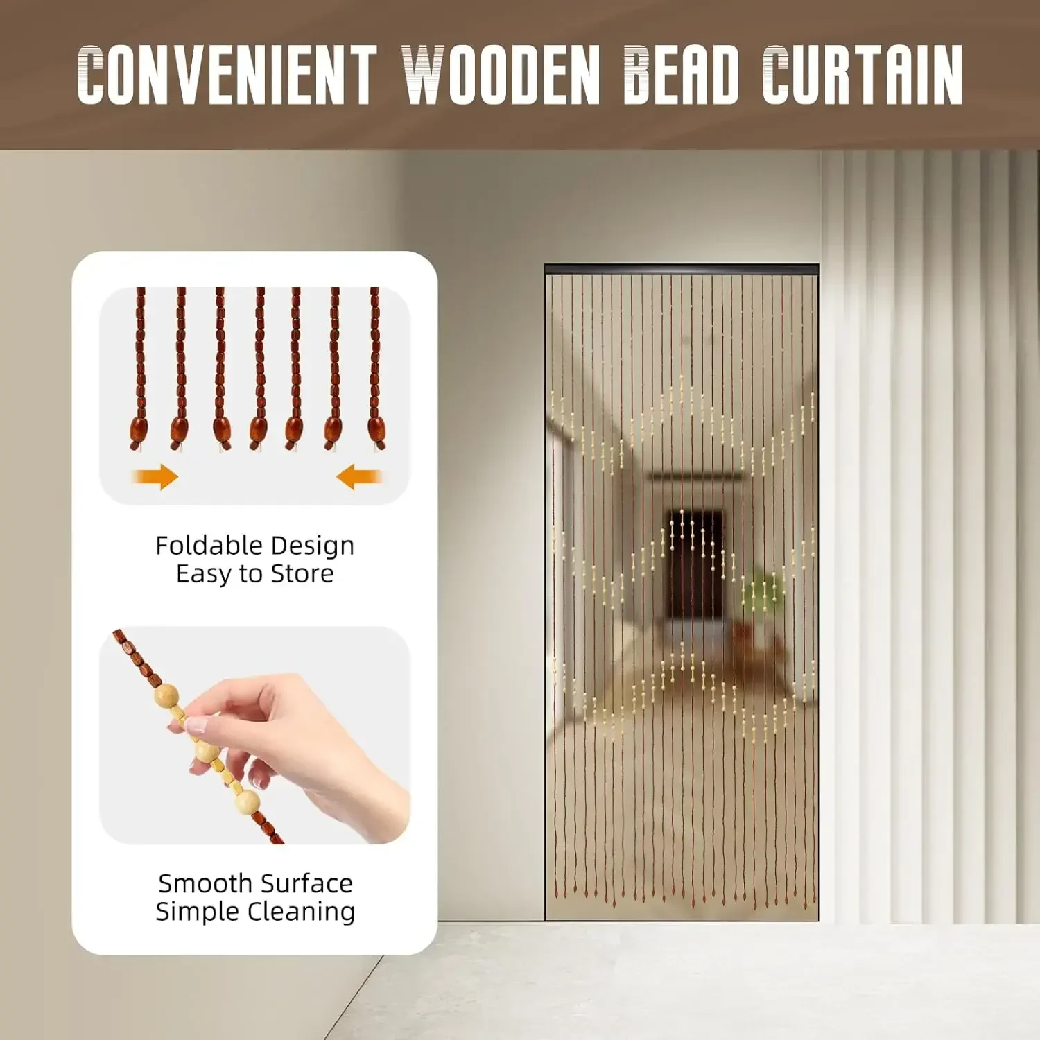 90 x 175 cm, Perlenvorhang, Türvorhang, Balkontürvorhang, Schnurvorhang, Perlenvorhänge aus Bambus und Holzperlen, hängende Perle Image