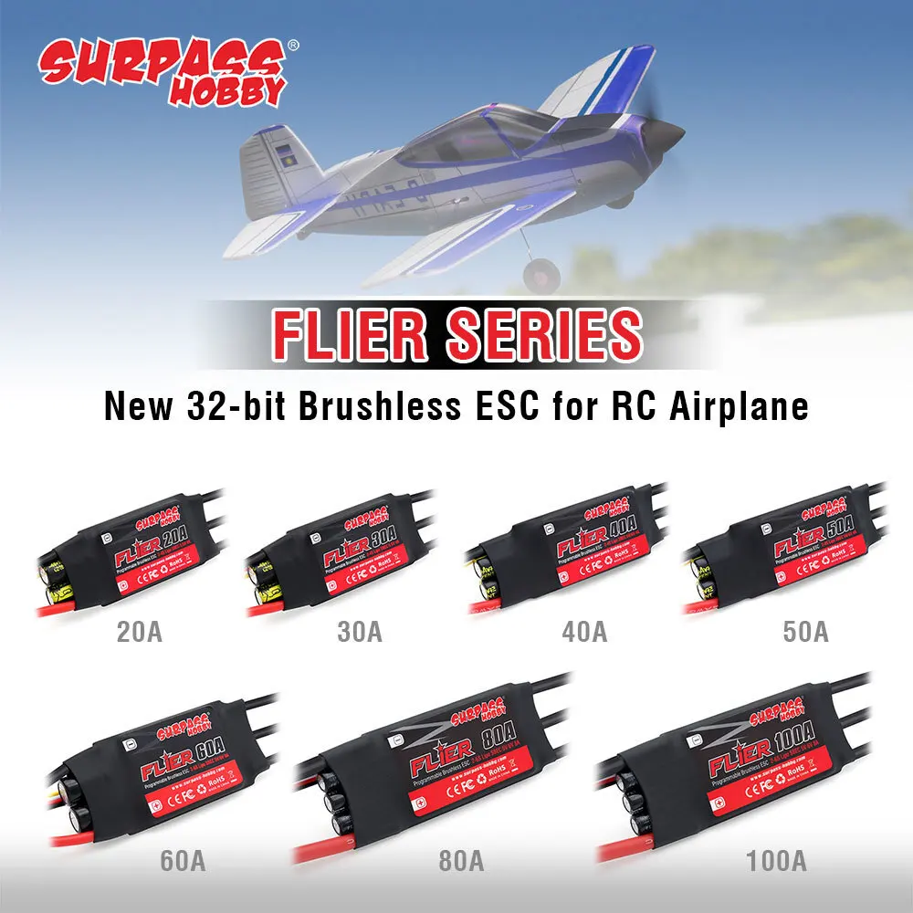 Original SURPASS HOBBY Flier 20A 30A 40A 50A 60A 80A 100A Bürstenlosen ESC Speed Controller Mit BEC2-6S Für RC Hubschrauber Flugzeuge Image