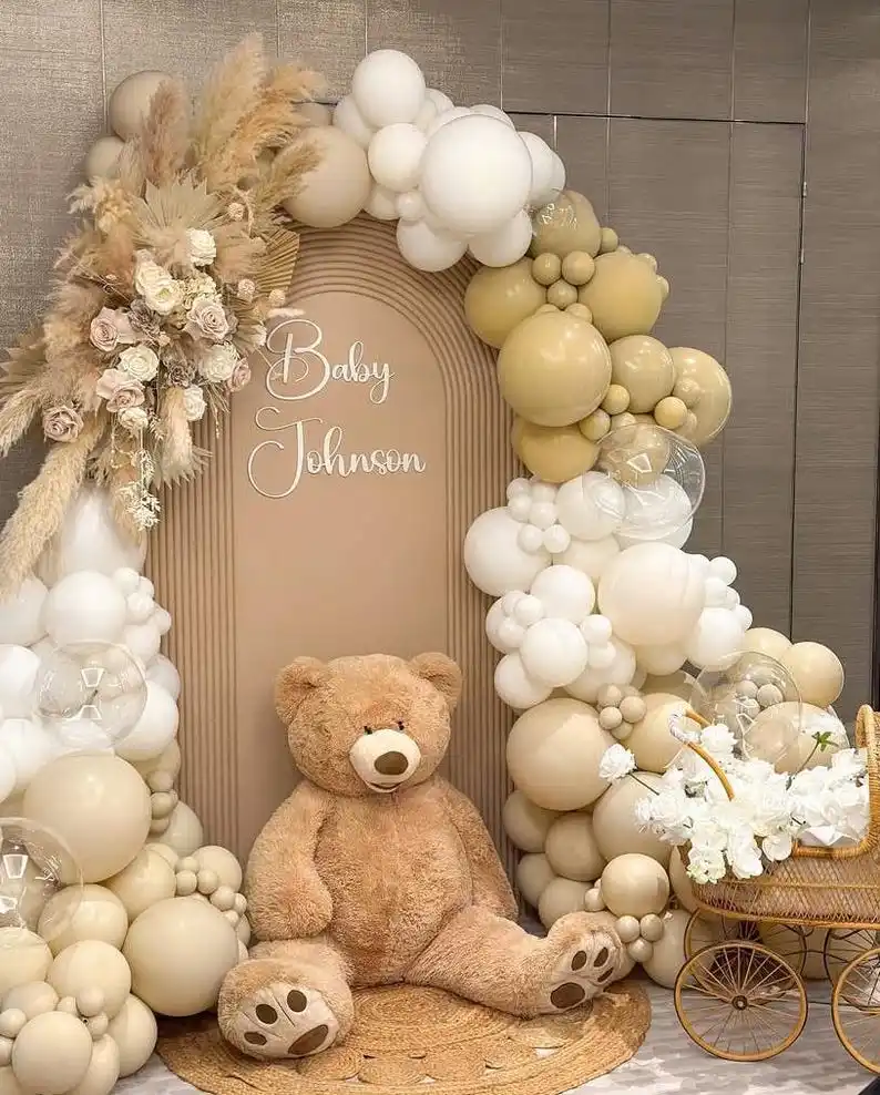 Mehofond Benutzerdefinierte 2-seitige braune Wellen Muster Geburtstag Party Baby Dusche Hochzeit Abdeckung Chiara Bogen Wand Hintergrund Dekor Hintergrund Image