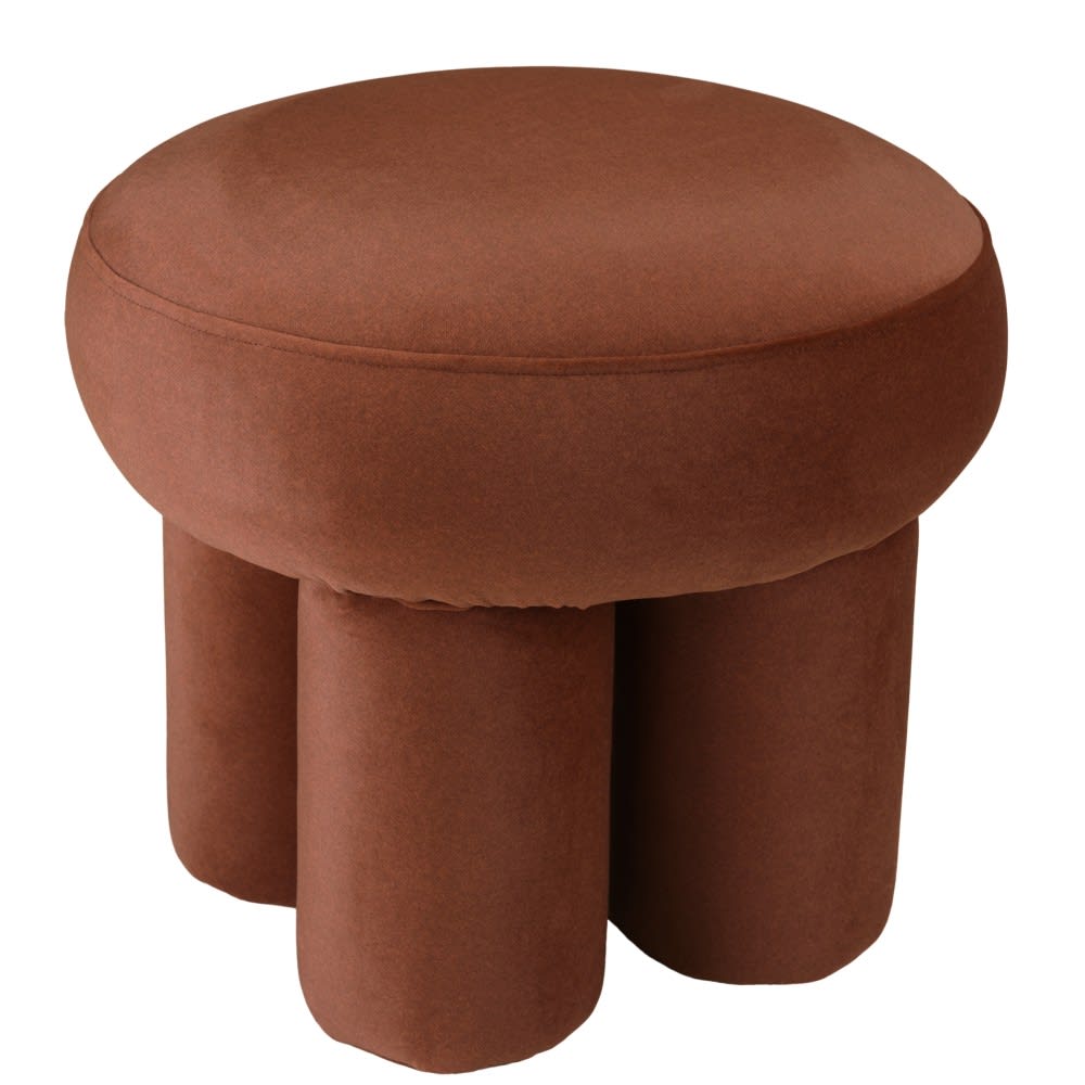 Pouf forme design en tissu effet velours marron