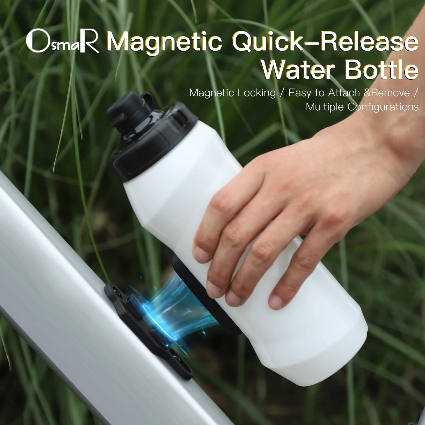 OsmaR Fahrrad-Magnet-Schnellverschluss-Wasserflasche, 450 ml/600 ml/750 ml, PE-Material, Reitwasserflasche mit magnetischer Montagesockel Image