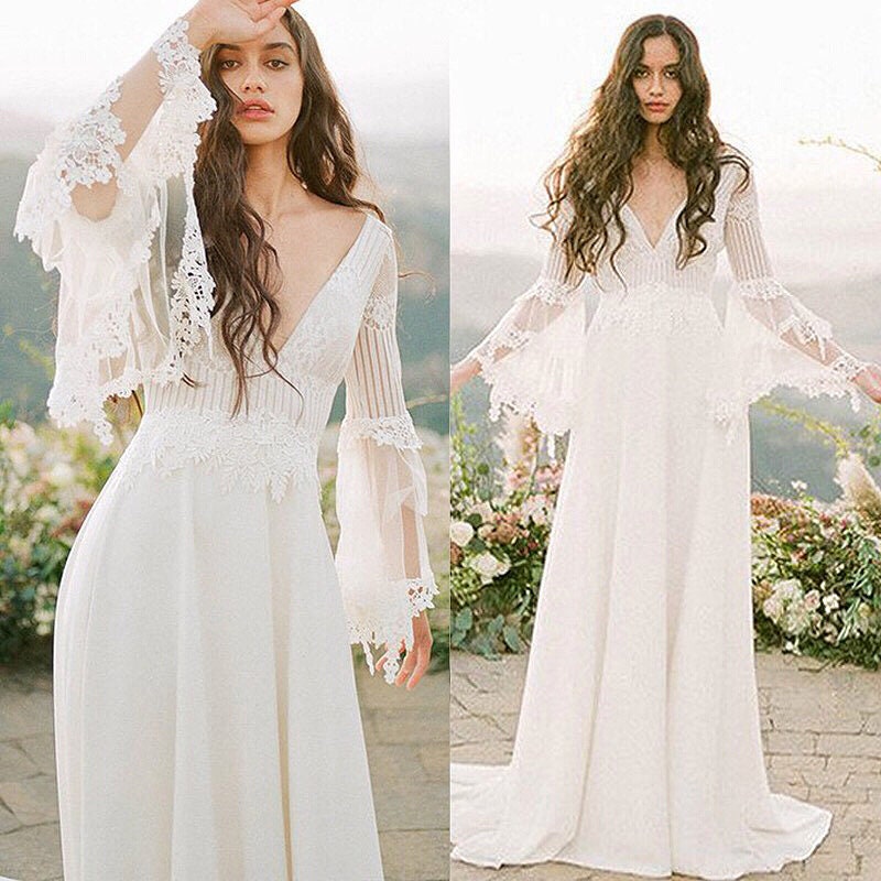Abito da sposa Boho / Abito da sposa Boho con pizzo delicato / Splendido abito da sposa Boho Hippie / Abito da sposa spiaggia / Abito da sposa Boho