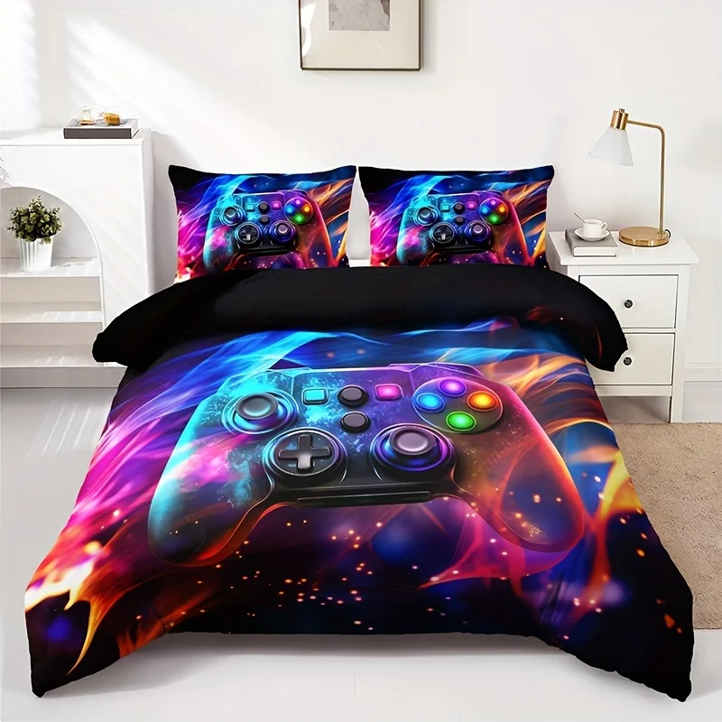 Bettwäsche-Set (1 Bettbezug + 2 Kissenbezüge), schwarz und rot kariertes Design, geeignet für alle Jahreszeiten, maschinenwaschbar Image