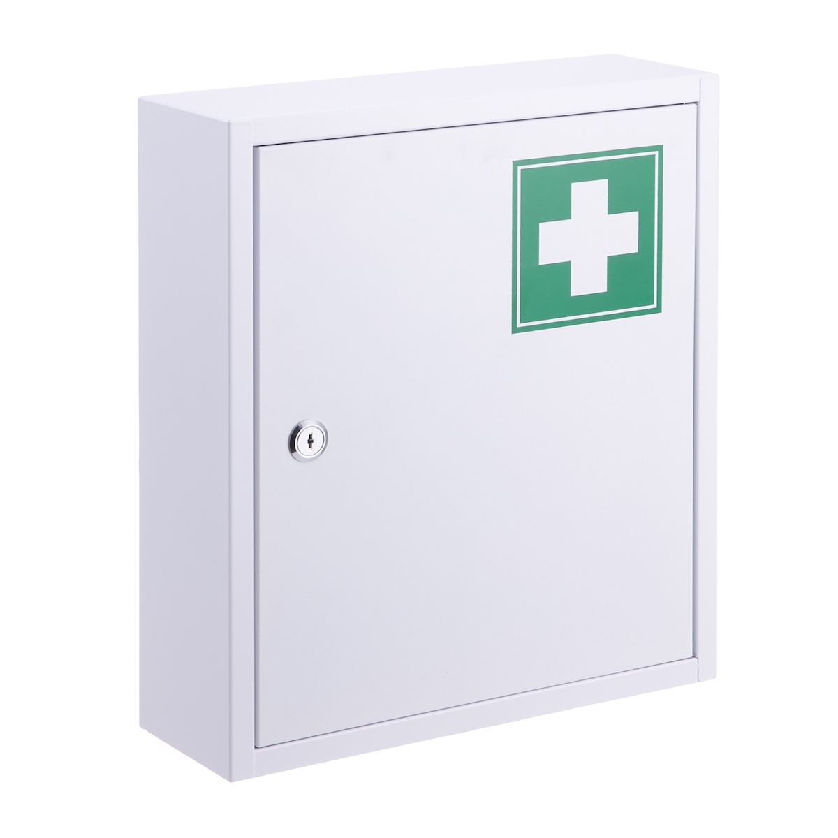 Relaxdays Medizinschrank, abschließbar, 3 Fächer, HxBxT: 36 x 31,5 x 10 cm, für Medikamente, Arzneischrank, weiß/grün Image