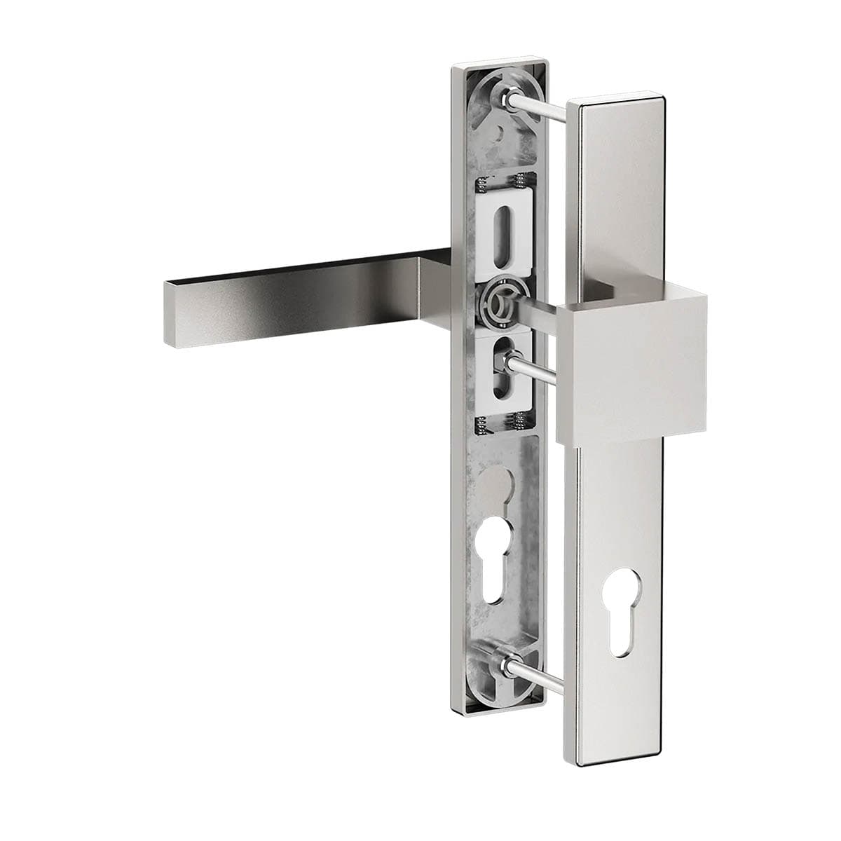 MS Beschläge Schmalrahmen-Wechselgarnitur Edelstahl-Optik - 92mm Alu Langschild Kn/Dr 87-95mm Image