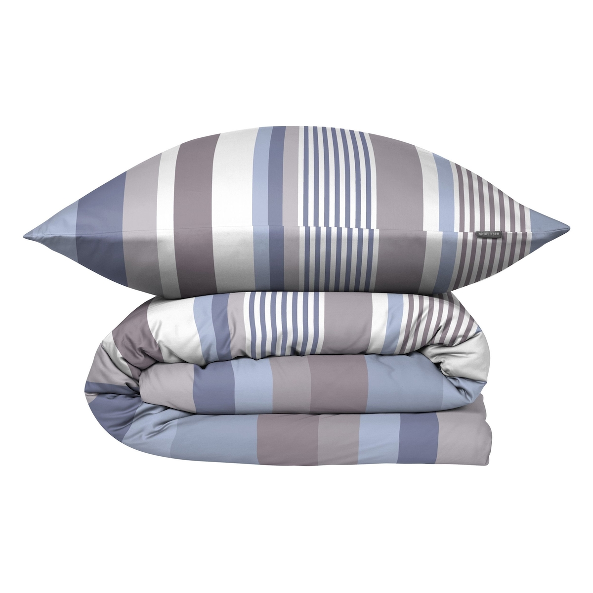 Schiesser Bettwäscheset Hoops - Baumwollsatin - 2-teilig - 135 x 200 cm - Blau Image