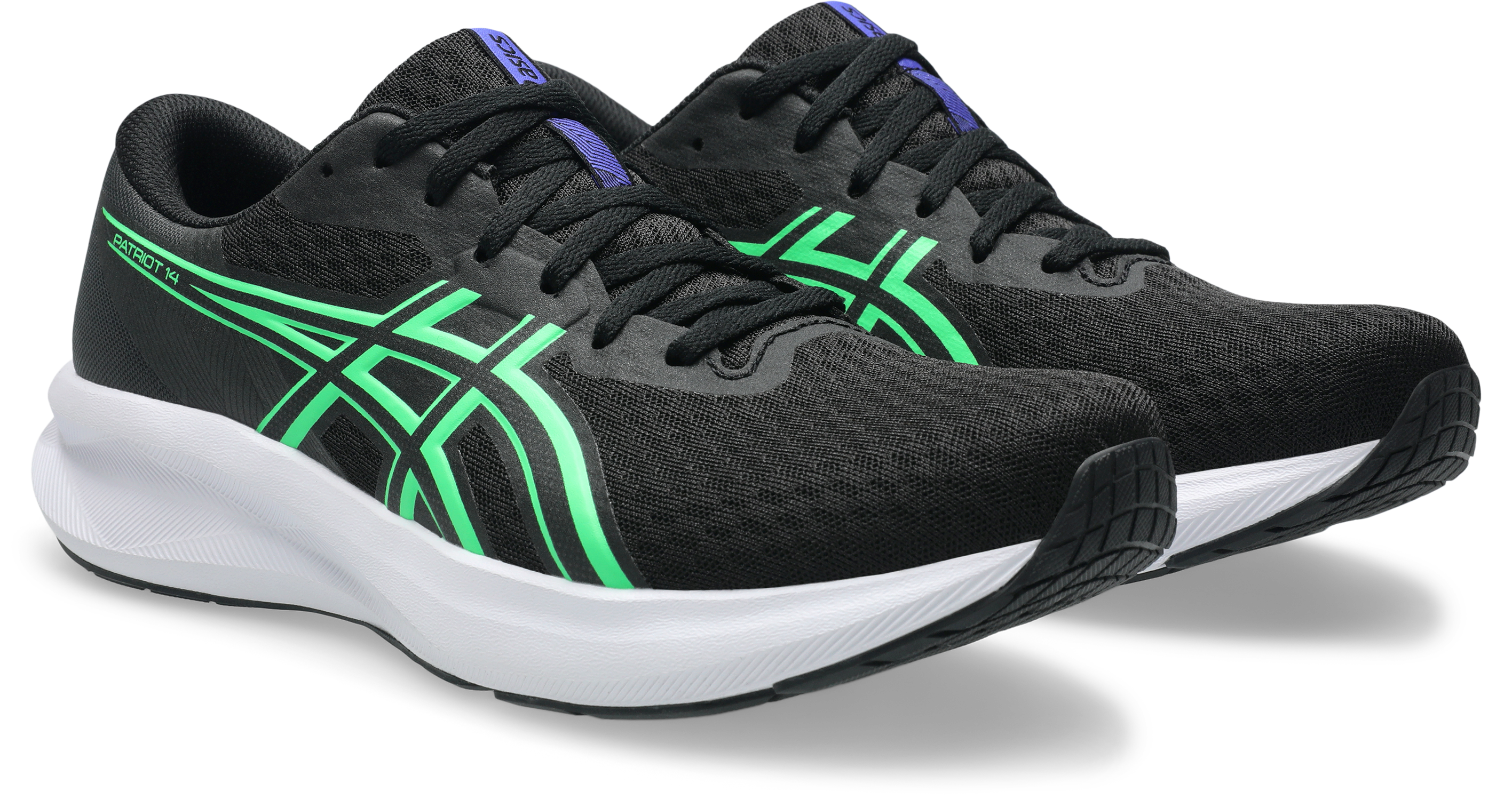 Laufschuh ASICS "PATRIOT 14", Herren, Gr. 45, schwarz, vital grün, Synthetik, Schuhe Laufschuh