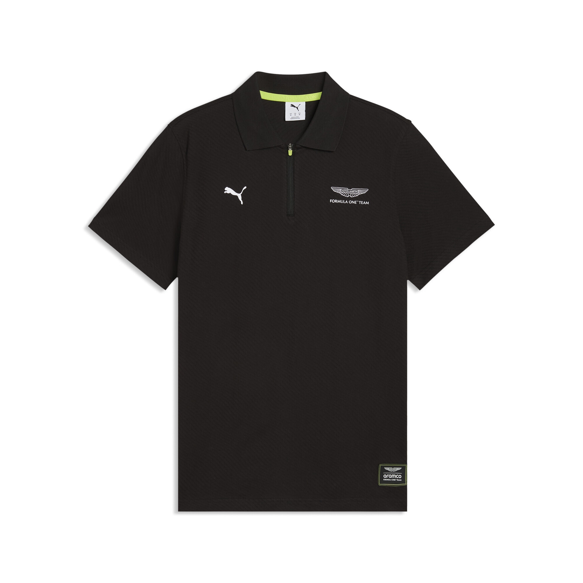 Poloshirt PUMA "PUMA x ASTON MARTIN ARAMCO F1 TEAM Jacquard Polo Herren", Herren, Gr. S, schwarz, Obermaterial: 71% Baumwolle, 29% Polyester; Kragen: 100% Baumwolle, clean, regular fit, Rundhals, Shirts