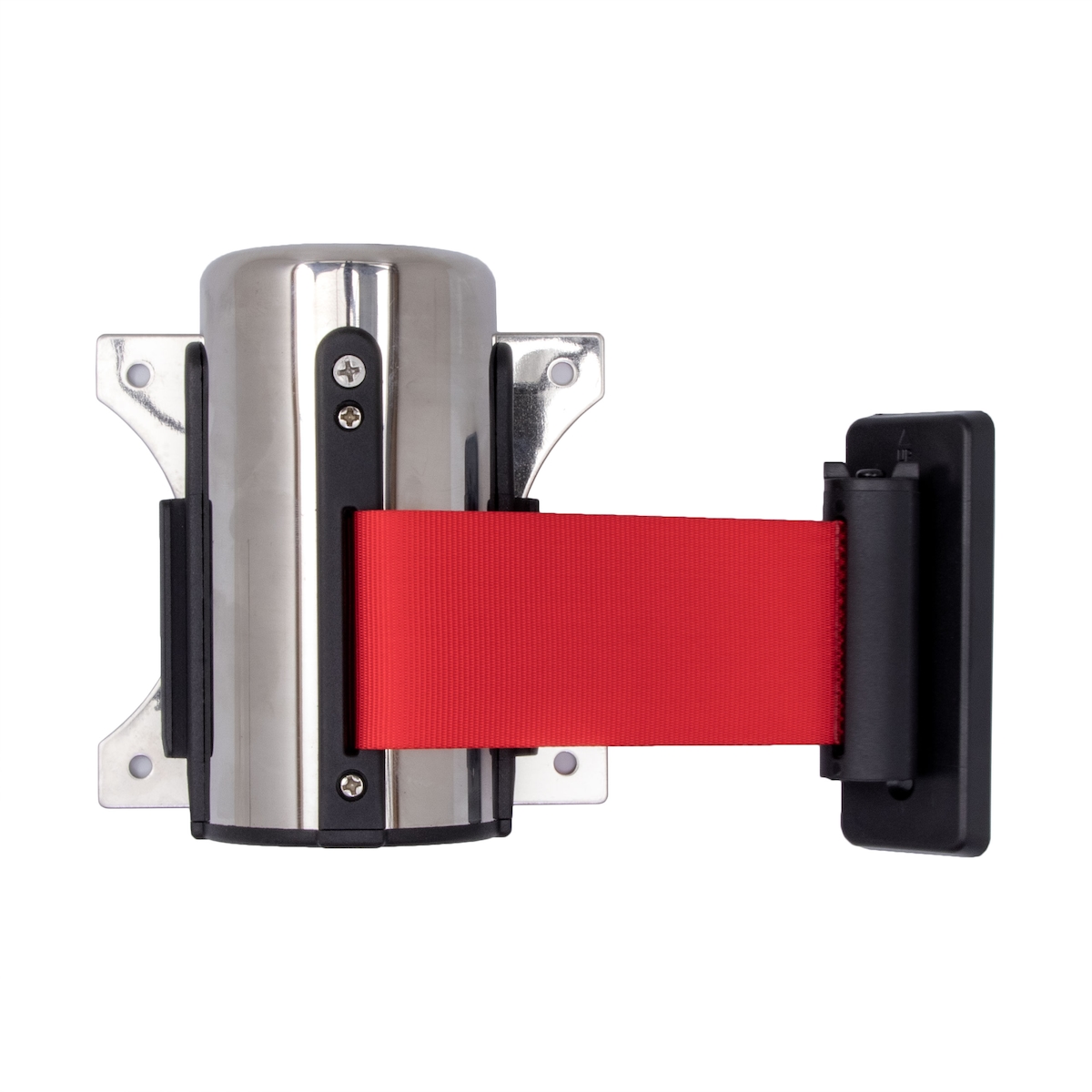 AcMax Absperrband silber Wandmontage mit roten einziehbaren 2 Meter Gurt - Band Personenleitsystem Abgrenzungsständer Image