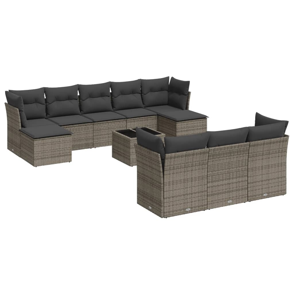 vidaXL 11-tlg. Garten-Sofagarnitur mit Kissen Grau Poly Rattan Image