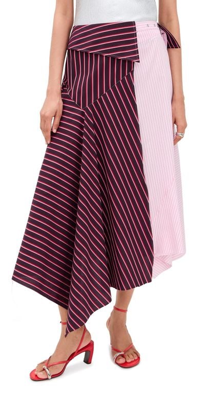 Mixed Stripes Patchwork Wrap Midi Skirt - Purple - Marques'Almeida Skirts