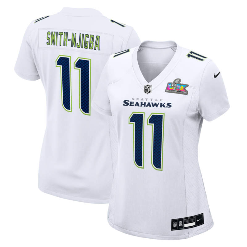 Nike Damen-Trikot mit Jaxon Smith-Njigba-Motiv, weiß, Seattle Seahawks Super Bowl LX Patch, Tundra Fashion Game Jersey Image