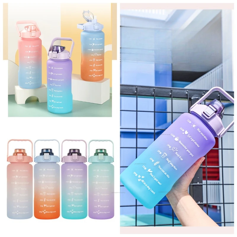 Water Bottle Liter Stay Hydrated Motivated Leakproof Plastic Sport Bottle Reminder Times Sports Outdoor Fitness Office