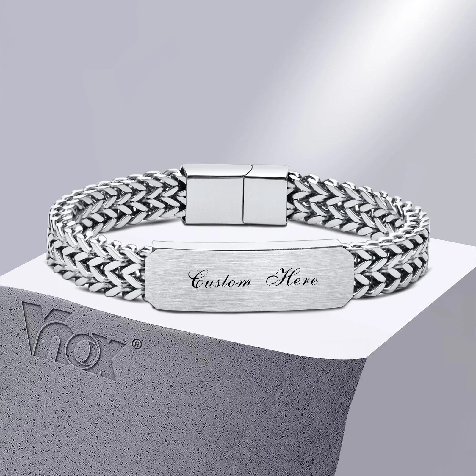 Vnox 12mm personalizza bracciali per uomo, bracciale in acciaio inossidabile Never Fade, bracciale a catena Franco Foxtail cubano a doppio strato