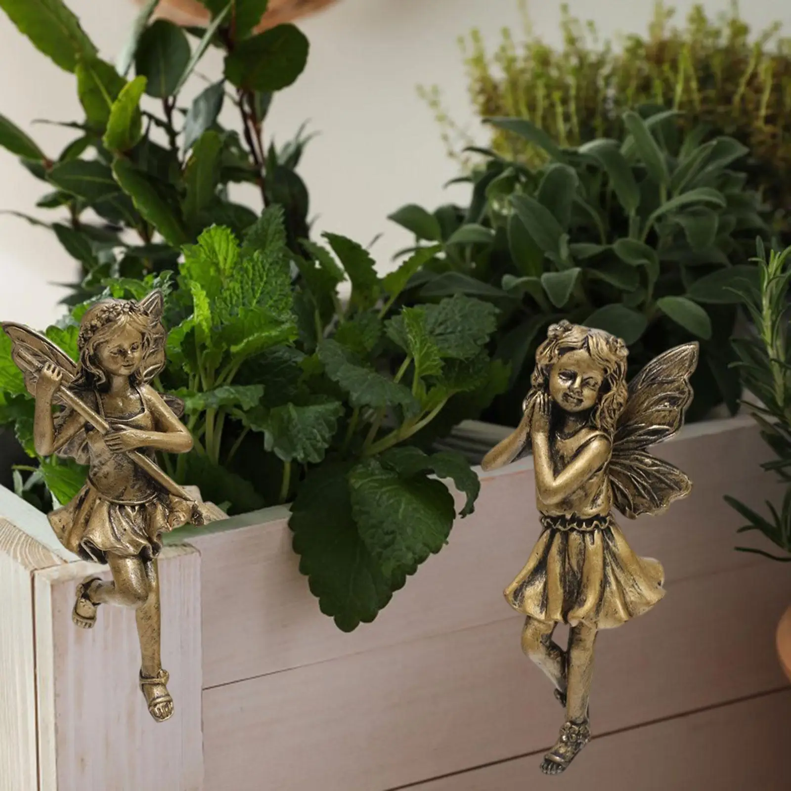 2 Stück Feenmädchen-Figur für Blumentopf, hängende Verzierung, dekorative schöne Harzskulptur für Arbeitsplatten, Dekor, leicht Image