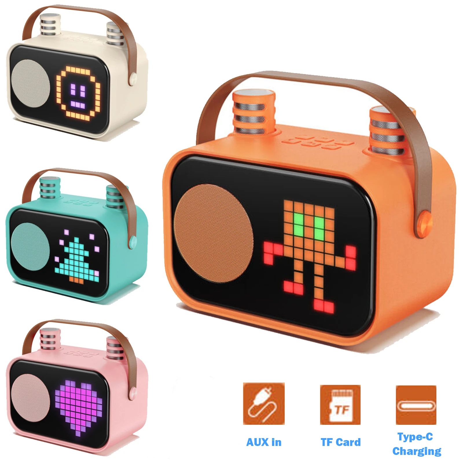 Mini-Karaoke-Maschine für Kinder und Erwachsene, tragbarer Bluetooth-Karaoke-Lautsprecher mit 2 kabellosen Mikrofonen und LED-Farblichtern, Home Birthda Image