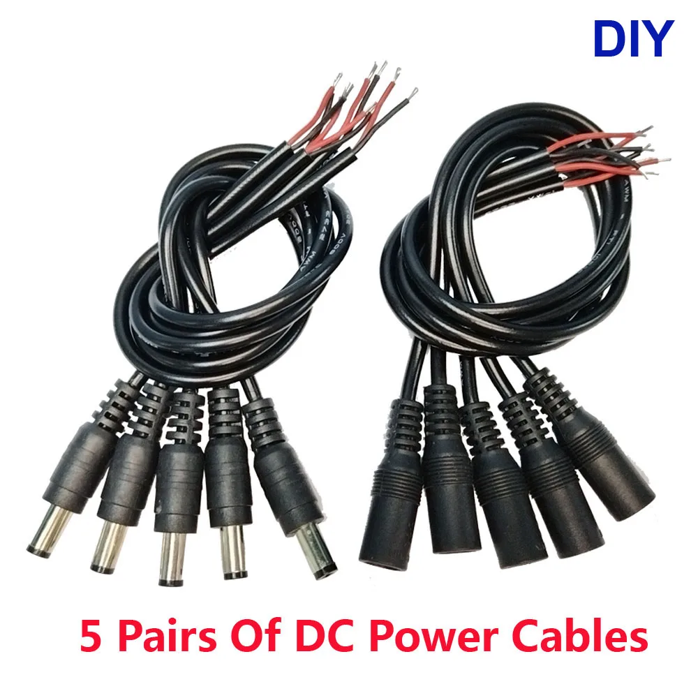 5 Paar DC 12 V Stecker 5,5 x 2,1 mm männliche und weibliche DC-Steckdose Jack-Anschlusskabel Stecker Draht DIY kreatives DC-Kabel JIENUO Image