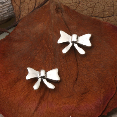 'Whimsical Ribbon Bow-Shaped Sterling Silver Stud Earrings'