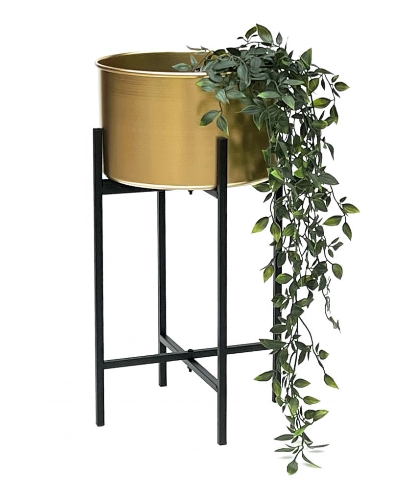 DanDiBo Blumenhocker mit Topf Gold Metall Schwarz 50 cm Blumenständer 96527 Pflanzenständer Blumensäule Modern Pflanzenhocker Image