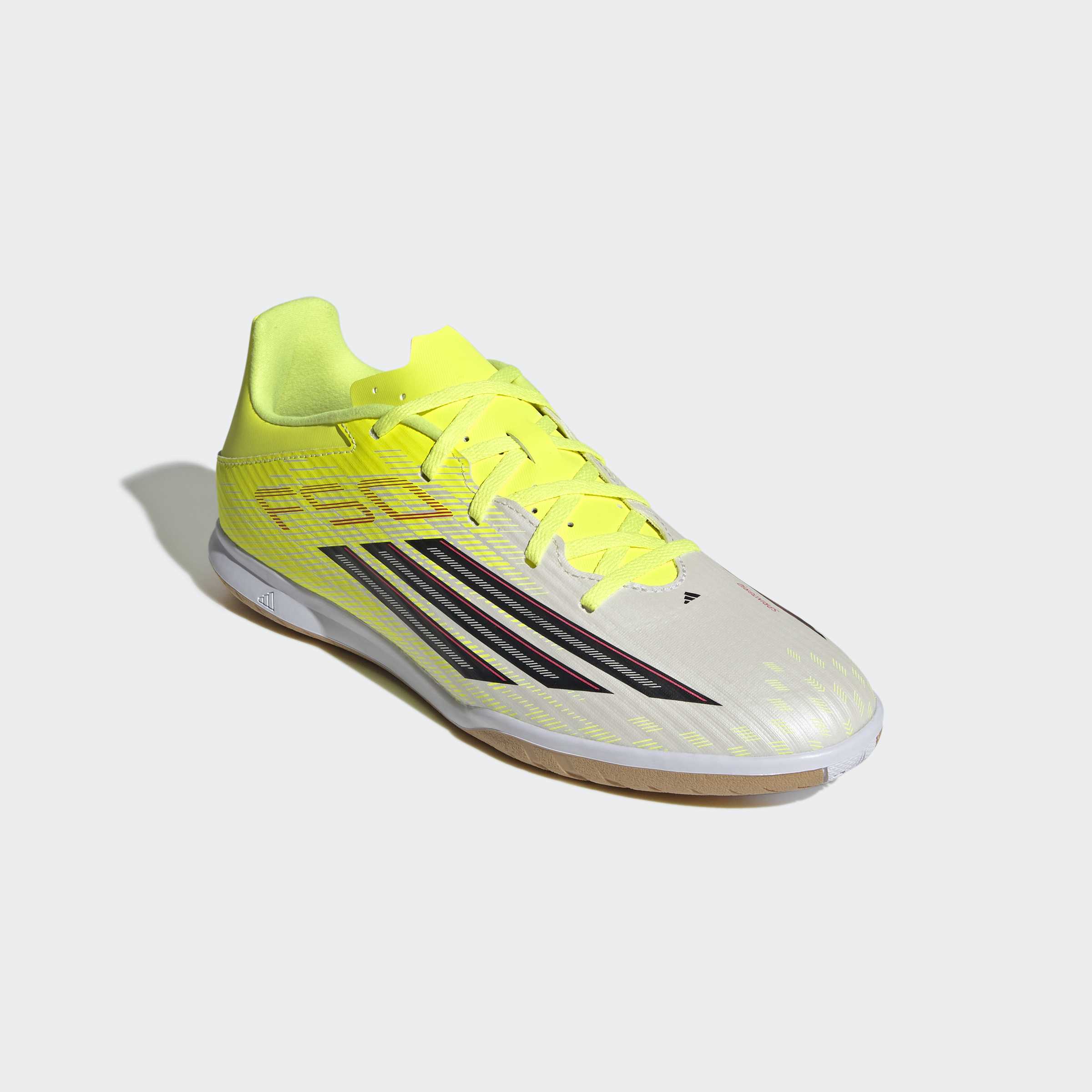 Fußballschuh ADIDAS PERFORMANCE "F50 CLUB, HALLENBÖDEN", Gr. 42, team solar gelb 2, core schwarz, lucid rot, Synthetik, Textil, Schuhe Fußballschuh, für Hallenboden