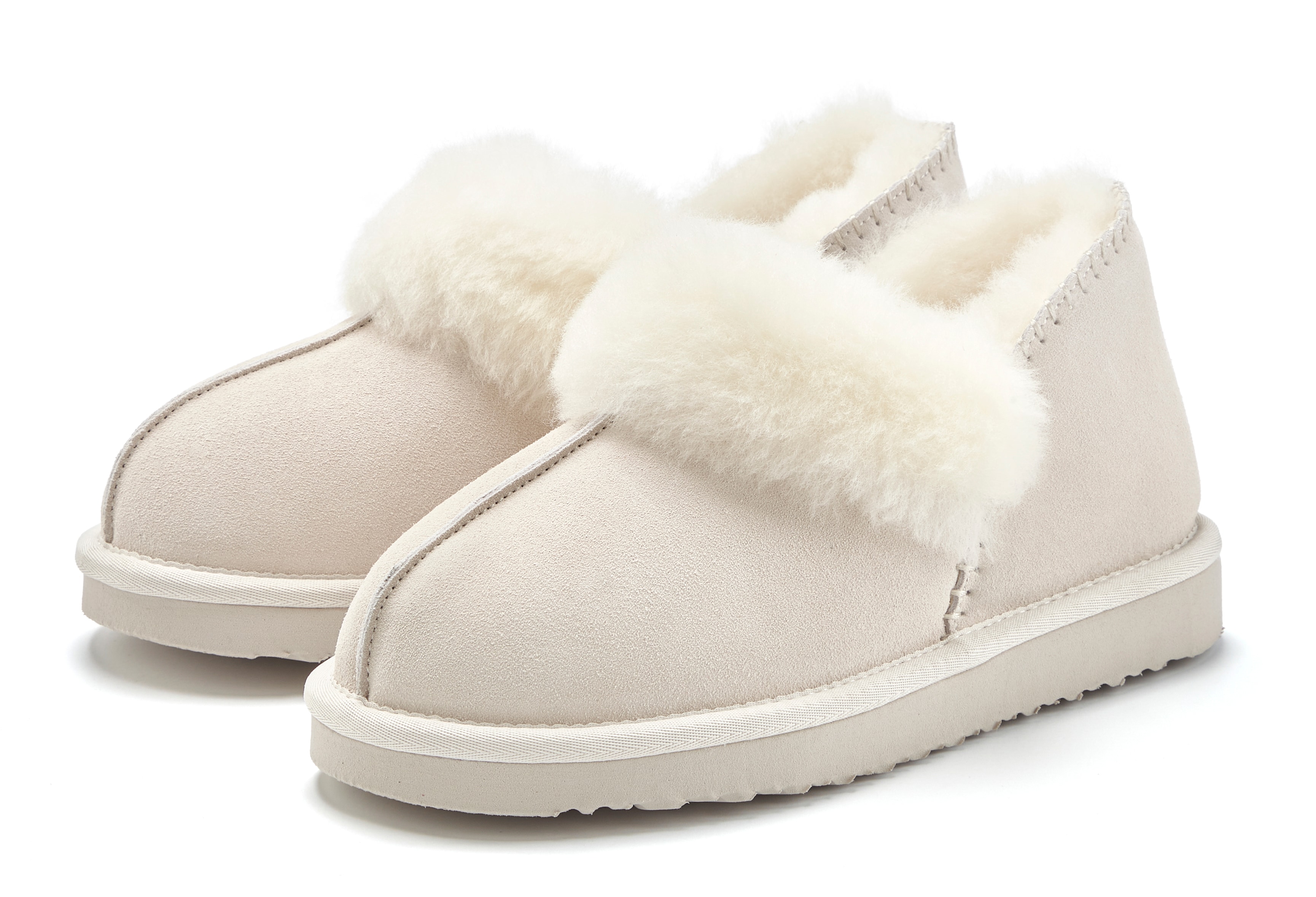 Hausschuh VIVANCE "Plüsch Hausschuh, Pantolette, Pantoffel, Homeslippers", Damen, Gr. 39, beige, Obermaterial: 100% Rindsleder. Decksohle: 100% Lammfell. Futter: 100% Lammfell. Laufsohle: 100% Synthetik, unifarben, Schuhe Hausschuh, mit kuscheligem...