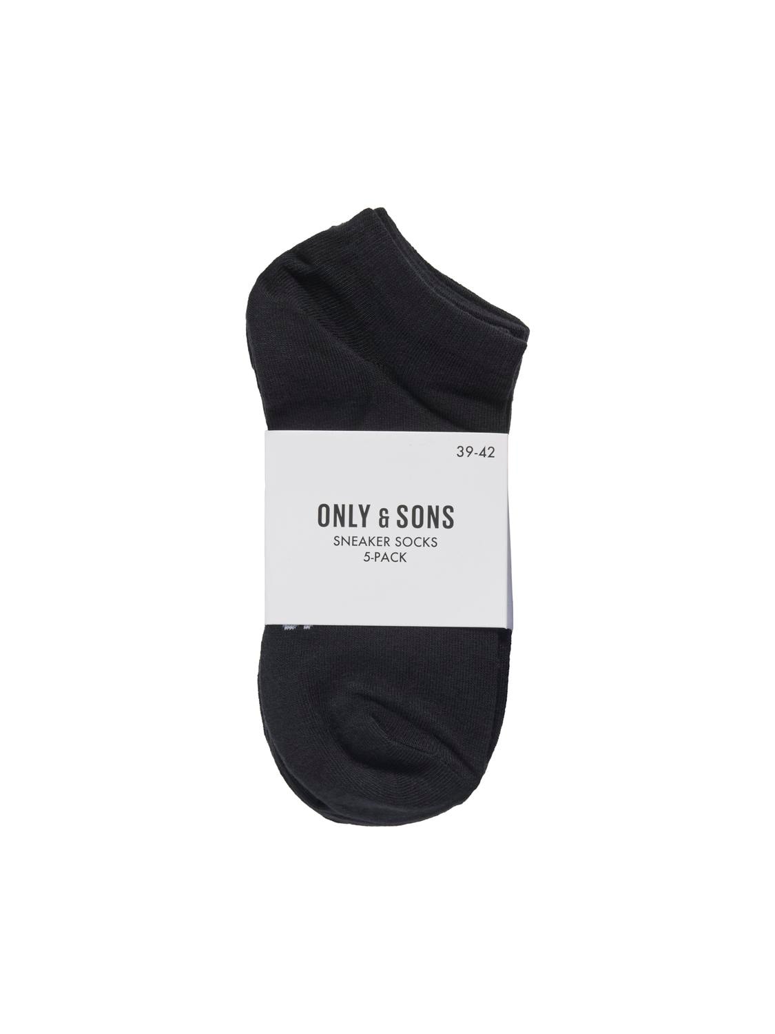 Freizeitsocken ONLY & SONS "ONSBASIC SNEAKER SOCK 5 PACK NOOS", Herren, Gr. 43/46, schwarz pack:schwarz, schwarz, schwarz, schwarz, Baumwollmischung, unifarben, Socken, Baumwollmischung