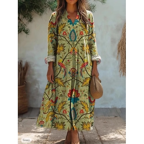 Damen Midikleid Blumenkleid Druckkleid Mode Modern Outdoor Urlaub Ausgehen Lässiger Schnitt Blumen Langarm V Ausschnitt Blau Schwarz Gelb Rosa Sommer Frühling Image