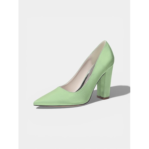 Elfenbeinfarbene Satin-Pumps mit Blockabsatz für Damen, elegante minimalistische Brautschuhe für eine moderne Stadthochzeit Image
