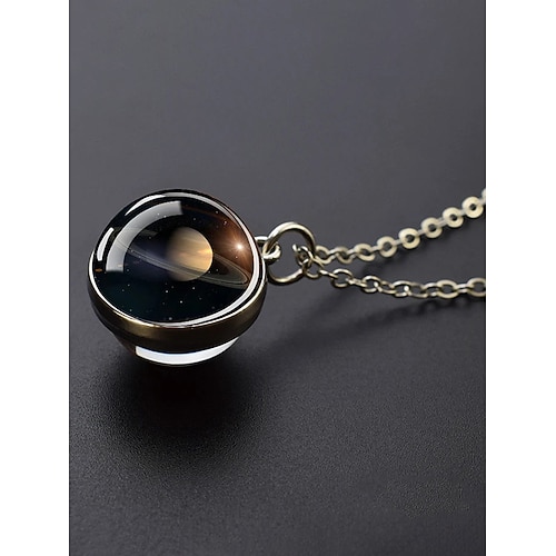 Herren-Halskette mit Planetenanhänger, Schmuck aus Legierung und Glaskuppel, verschiedene Sonnensystem-Motive, minimalistischer kosmischer Stil für den Alltag und als Geschenk Image