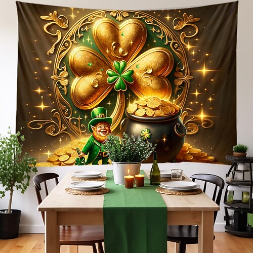 St. Patricks Day Tapisserie Banner Decke Elf Goldmünze Niedlich Romantisch 3D Schlafzimmer Wohnzimmer Wohnheim Jugendzimmer Studentenwohnheim Wandveranda Wohndeko Image
