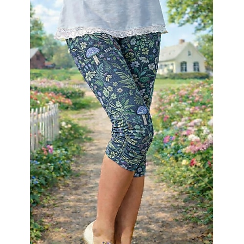 Damen Leggings Urlaub Mode Streetwear Capris Hohe Taille Blumen Grafik Komfort Weich Bequem Dehnbar Täglich Outdoor Urlaub Blau Braun Grün Sommer Frühling Herbst Schmale Passform Image