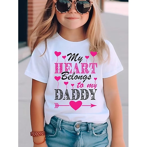 Mädchen 3D Herz Grafik Buchstabe T-Shirt Kurzarm 3D-Druck Sommer Frühling Sport Mode Streetwear Kinder 4-12 Jahre Rundhalsausschnitt Lässig Täglich Outdoor Normale Passform Image
