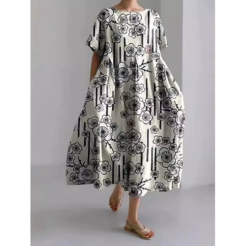 Damen Midikleid Freizeitkleid Mode Basic Modern Täglich Outdoor Strand Normale Passform Blumen Kurzarm Rundhalsausschnitt Schwarz Rosa Purpur Grün Sommer Frühling Image