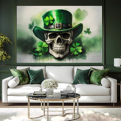 St. Patricks Day Tapisserie Banner Decke Skelett Kleeblatt Niedlich Romantisch 3D Schlafzimmer Wohnzimmer Wohnheim Jugendzimmer Studentenwohnheim Wandveranda Wohndeko Image
