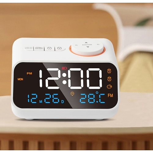 Radiowecker für Schlafzimmer mit AM/FM-Doppelwecker, Sprachsteuerung, Temperatur- und Feuchtigkeitsanzeige, USB-Ladeanschluss, Sleep-Timer und Digitalradio Image