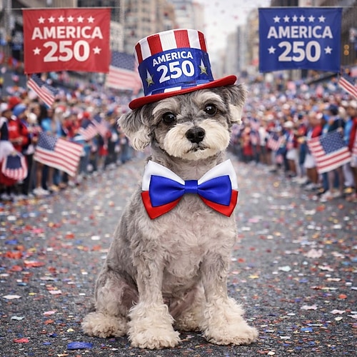 Handgefertigte Hündchen-Katzenhaarschleifen für den 4. Juli, Hundeschleifen, US-Flagge, langlebige Gummibänder, Schleifen, rot, blau, weiß, Tierhaarzubehör, Heimtierbedarf Image