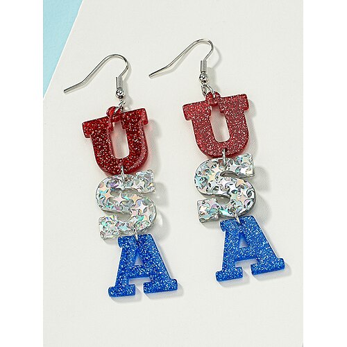 250. Jahrestag der Vereinigten Staaten Frauen Drop-Ohrringe Hängende Ohrringe Acryl Aktive Vintage täglicher Stern Pentagramm Image