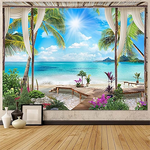 Tapisserie Banner Decke Strand 3D Schlafzimmer Wohnzimmer Wohnheim Jugendzimmer Studentenwohnheim Wandveranda Wohndeko Image