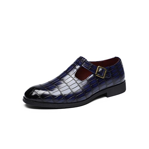 Braune Herren-Monk-Strap-Schuhe aus Kunstleder, Obermaterial mit Krokodilprägung, polierte Oberfläche, klassisch-eleganter Stil für Bräutigame, Hochzeitsgäste und formelle Anlässe Image