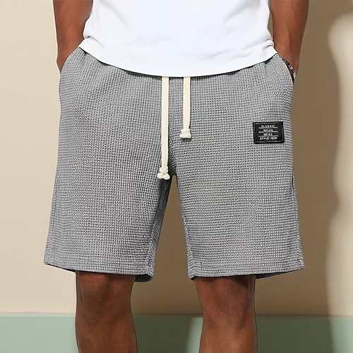 Herren Waffel Waffel-Shorts Shorts Freizeitshorts Elastischer Bund Strukturiert Einfach Komfort Atmungsaktiv Knielang Lässig Outdoor Strand Urlaub Mode Schwarz Weiß Mikroelastisch Image