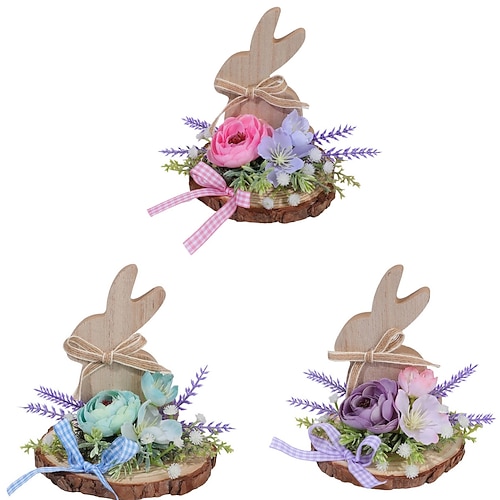 3er-Pack Osterhasen-Holzornamente, personalisierbare amerikanische Landhaus-Tischdekoration, hasenförmige Deko-Bastelarbeiten Image