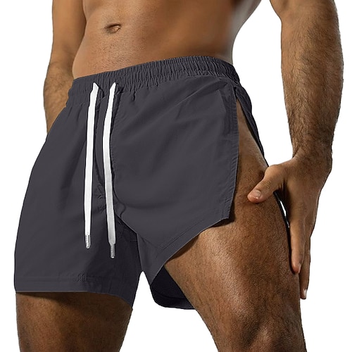 Herren Aktiv Shorts Freizeitshorts Reißverschluss Elastischer Bund Einfach Schnelltrocknend Sport Über dem Knie Lässig Spaziergang Fitnessstudio Sport Streetwear Schwarz Gelb Mikroelastisch Image