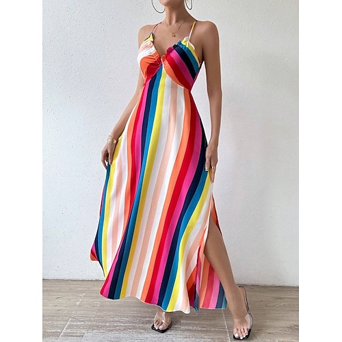 Damen Maxikleid Blumenkleid Unterkleid Boho-Kleid Elegant Mode Modern Outdoor Strand Urlaub Normale Passform Einfach Ärmellos V Ausschnitt Blau Gelb Rote Burgunderrot Sommer Frühling Image